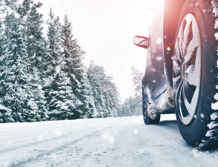 A car on a snowy road
