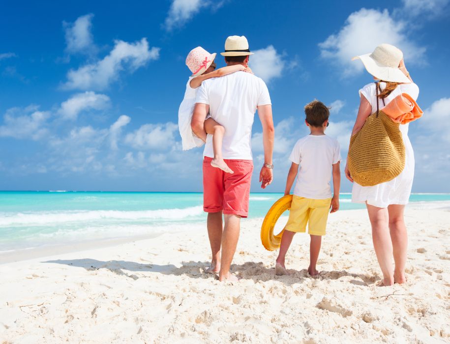 Family vacationing at the beach